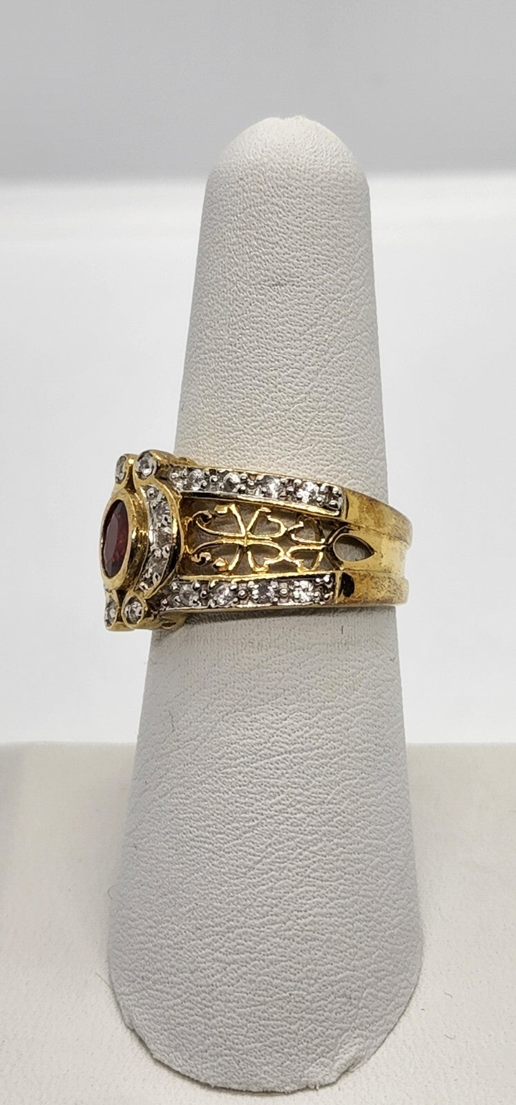 925 Sterling Silver Ruby & Quartz Ring Size 7