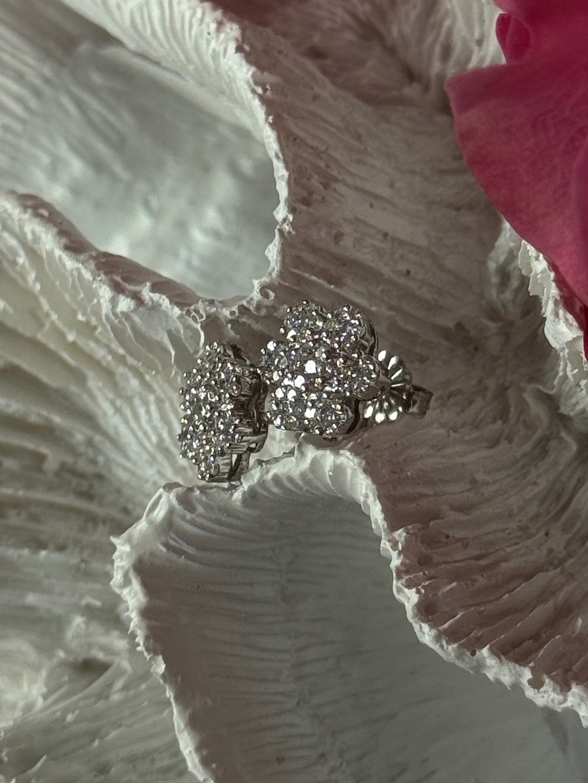 14K White Gold Diamond Flower Earrings