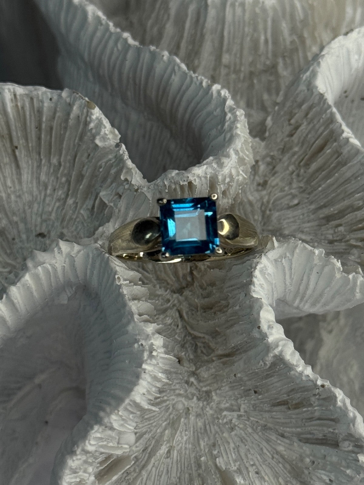 925 Sterling Silver Blue Topaz Ring Size 8
