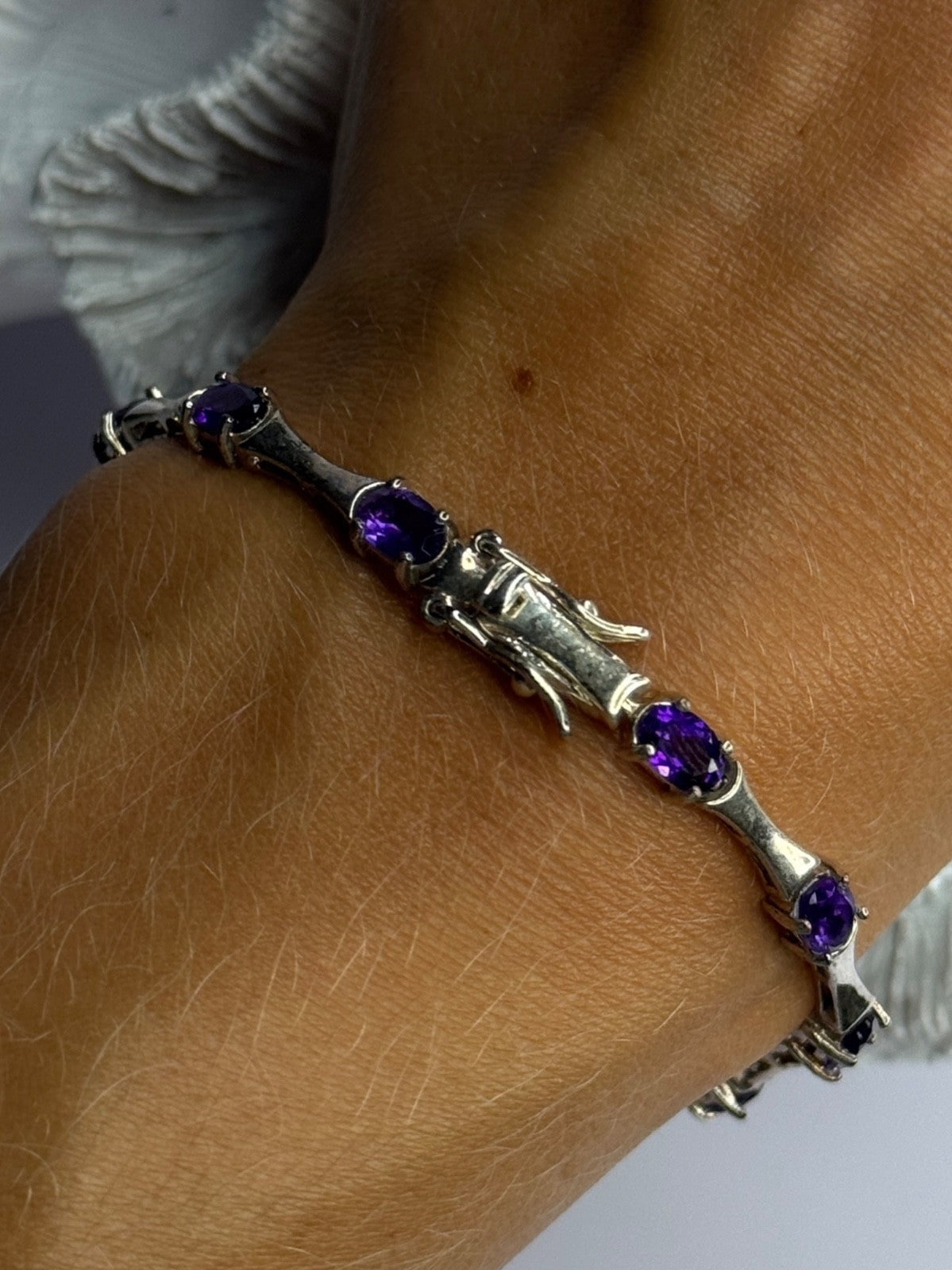 925 Sterling Silver Purple Tourmaline Bracelet Length 7