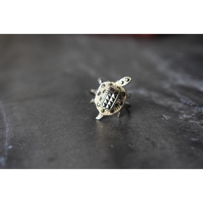 925 Sterling Silver Marcasites "Turtle" Ring Size 6.5