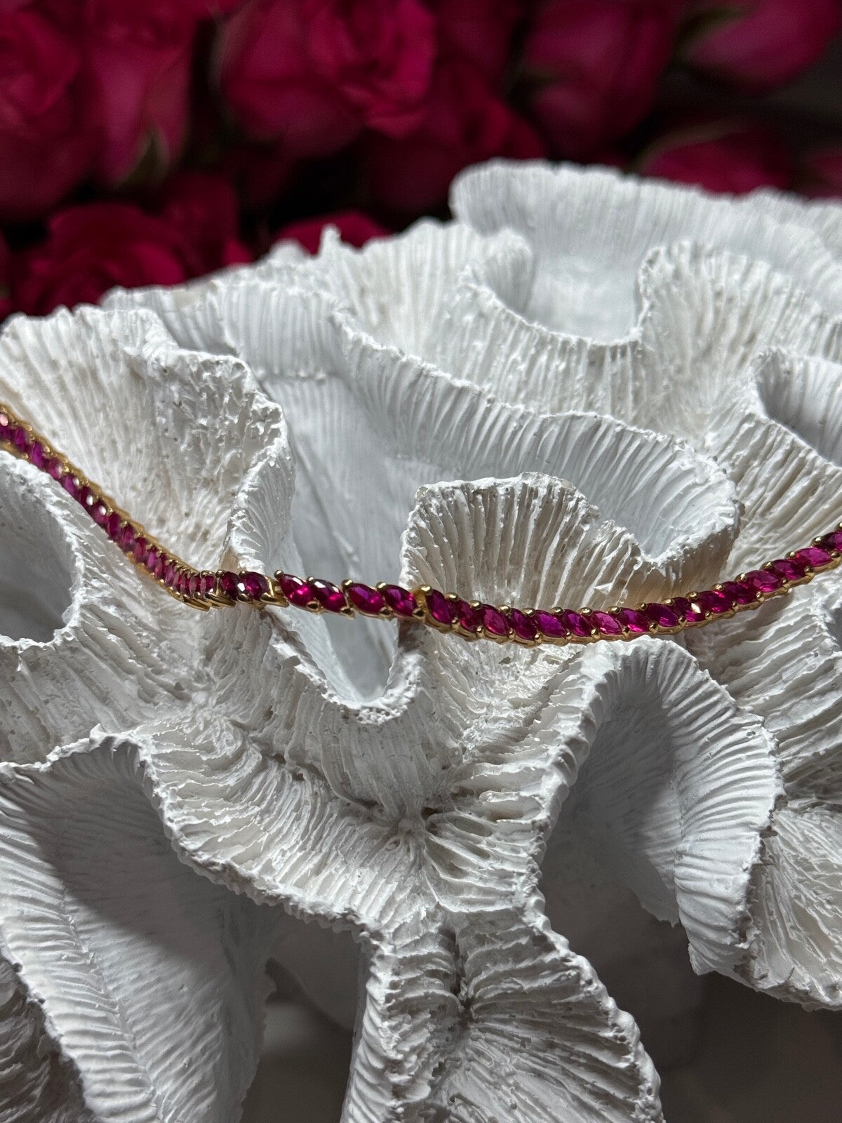 925 Sterling Silver Gold Plated Ruby Bracelet Length 7.5