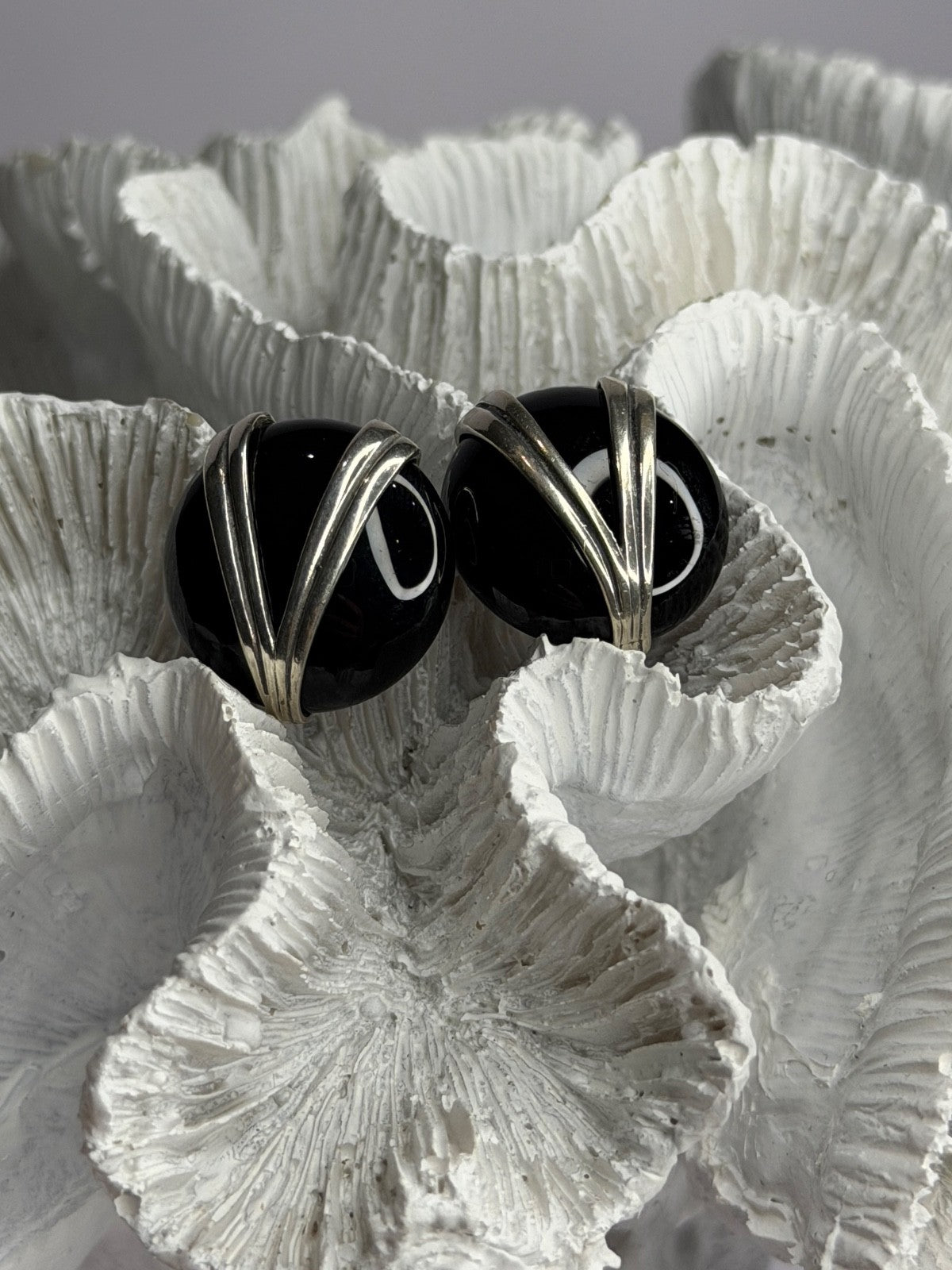Vintage 925 Sterling Silver Black Onyx Earrings