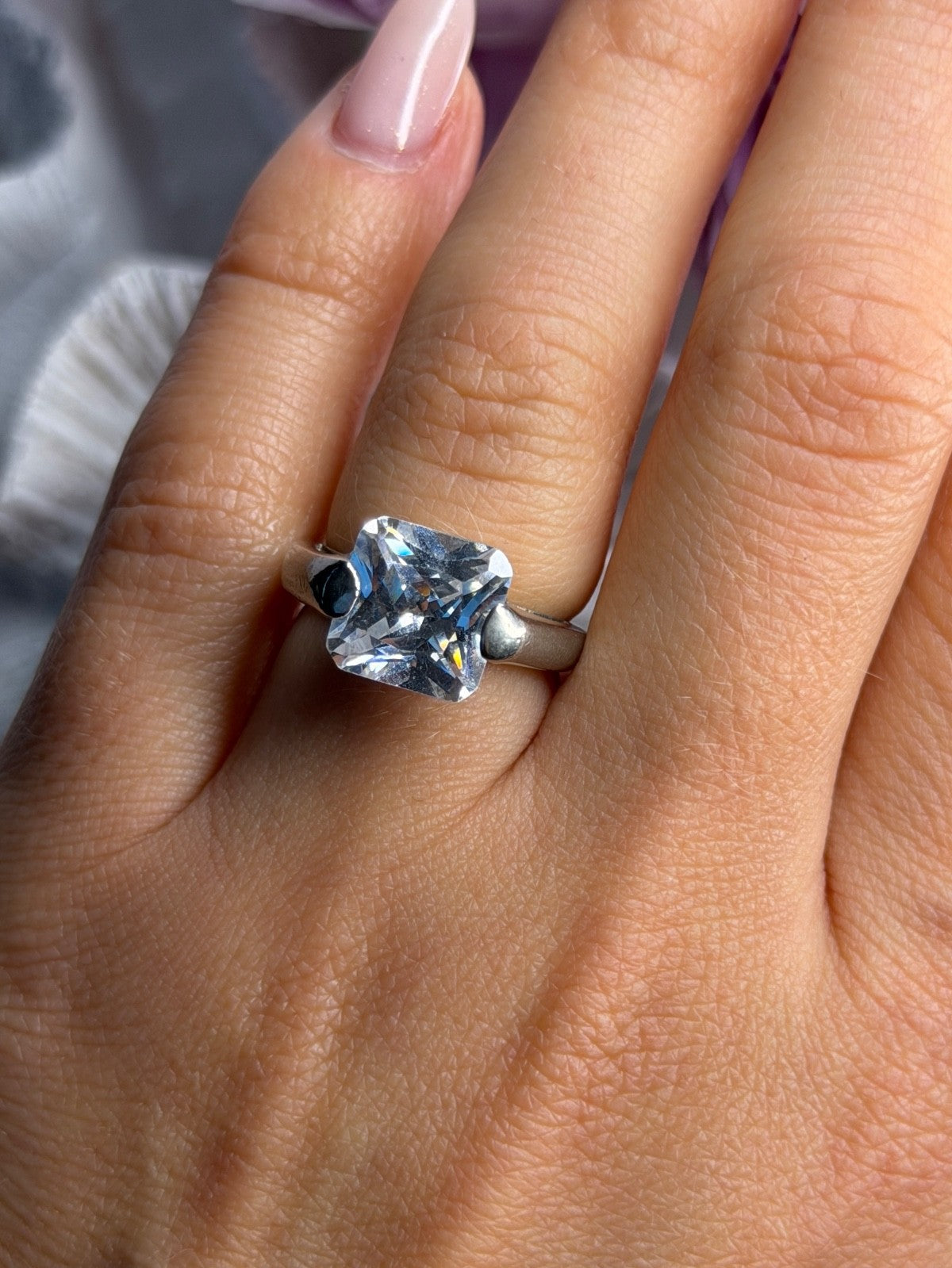 925 Sterling Silver White Spinel Ring Size 6