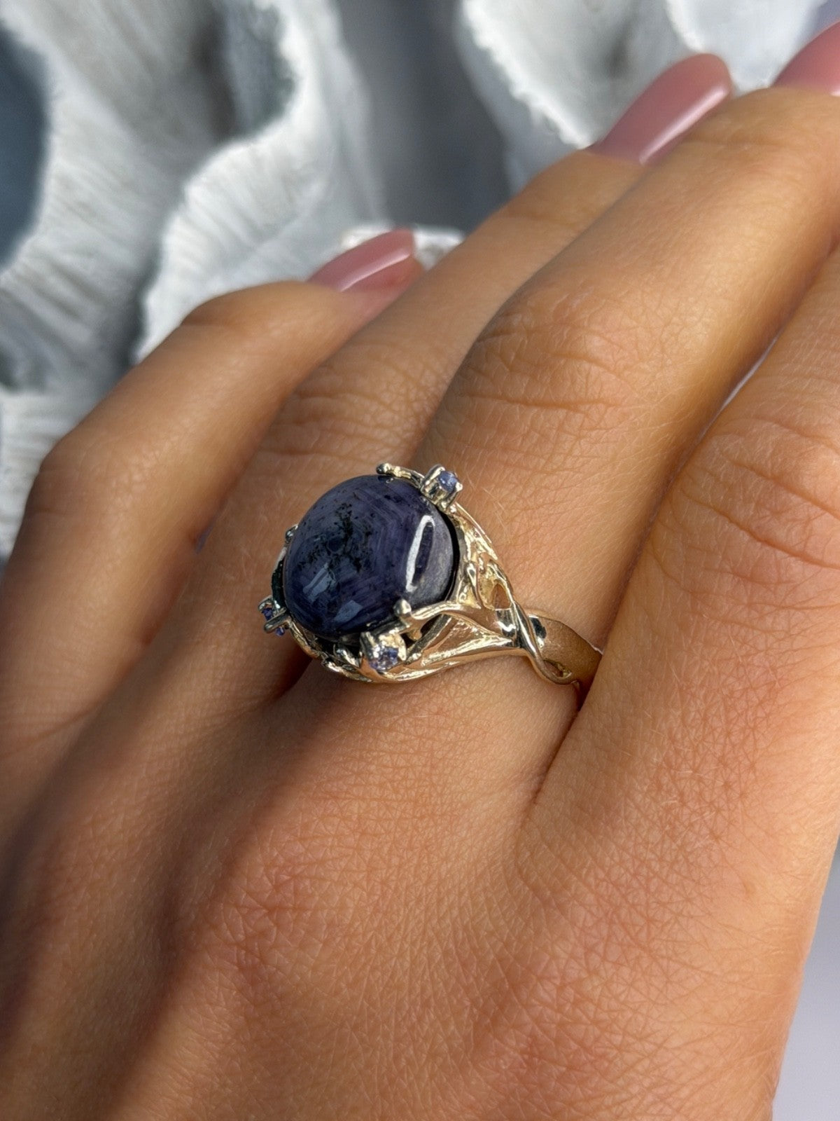 925 Sterling Silver Blue Tumbled Sapphire & Iolite Ring Size 9