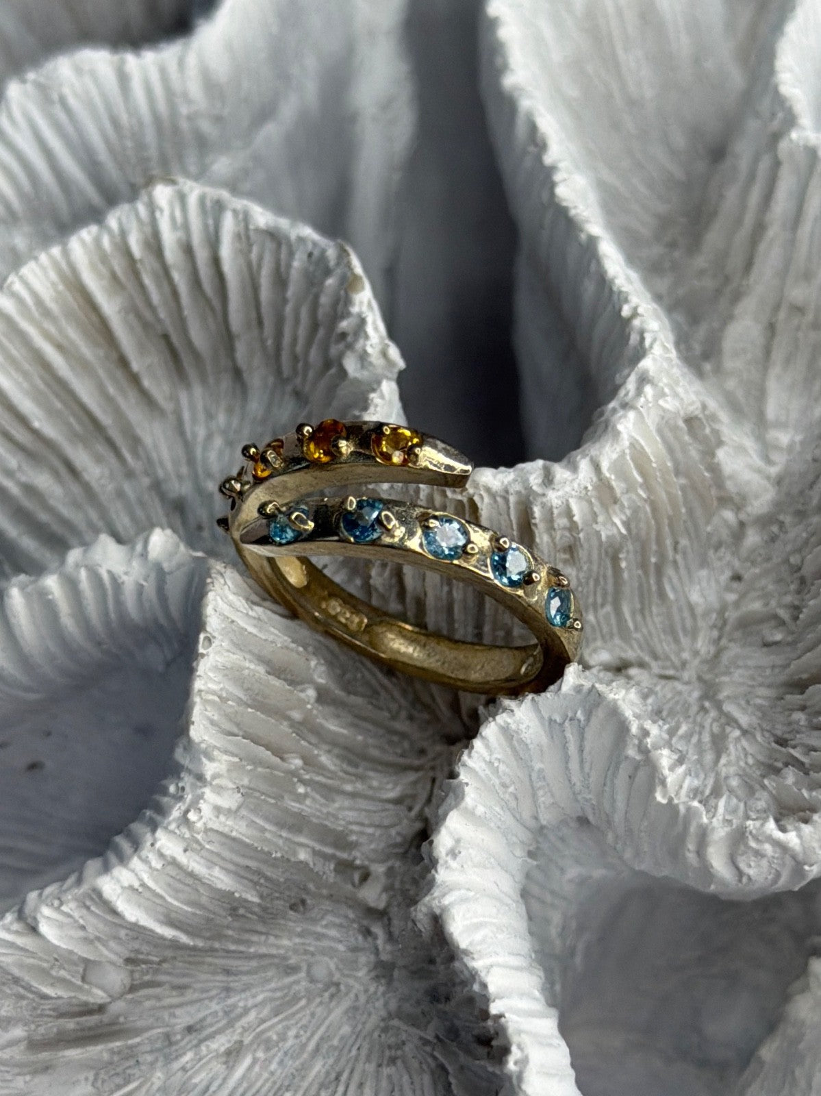 925 Sterling Silver Citrine & Topaz Ring Size 8