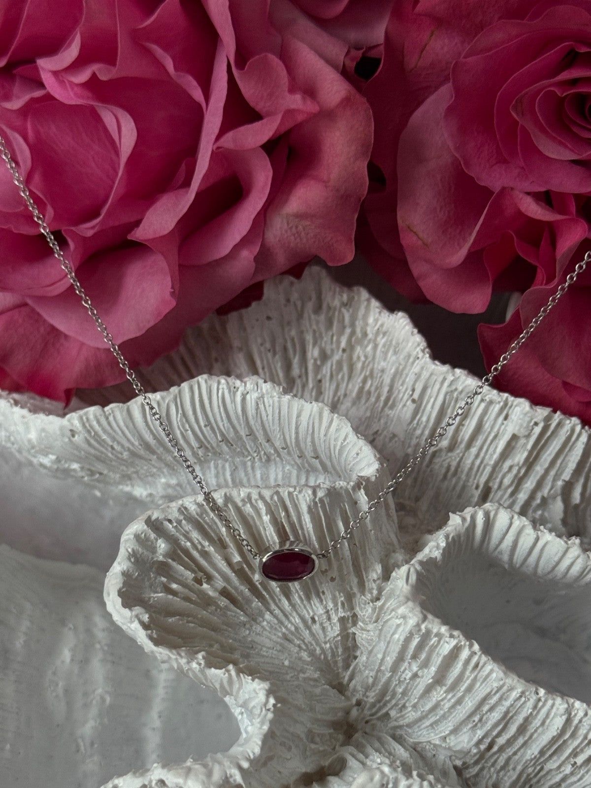 925 Sterling Silver Ruby Necklace Length 16 inch