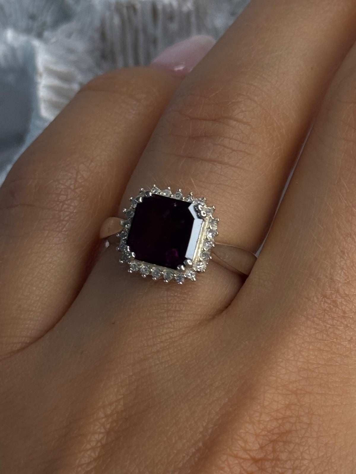 925 Sterling Silver Almandine & Beryl Ring Size 7