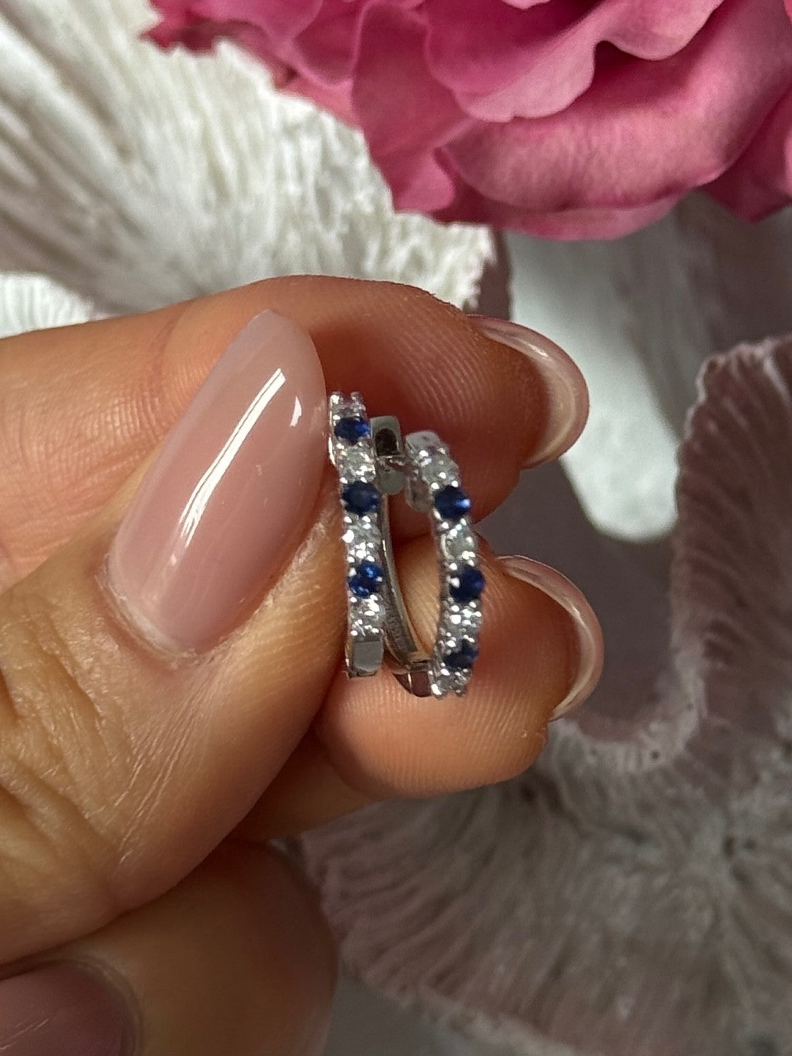 14K White Gold Sapphire & Diamond Earrings