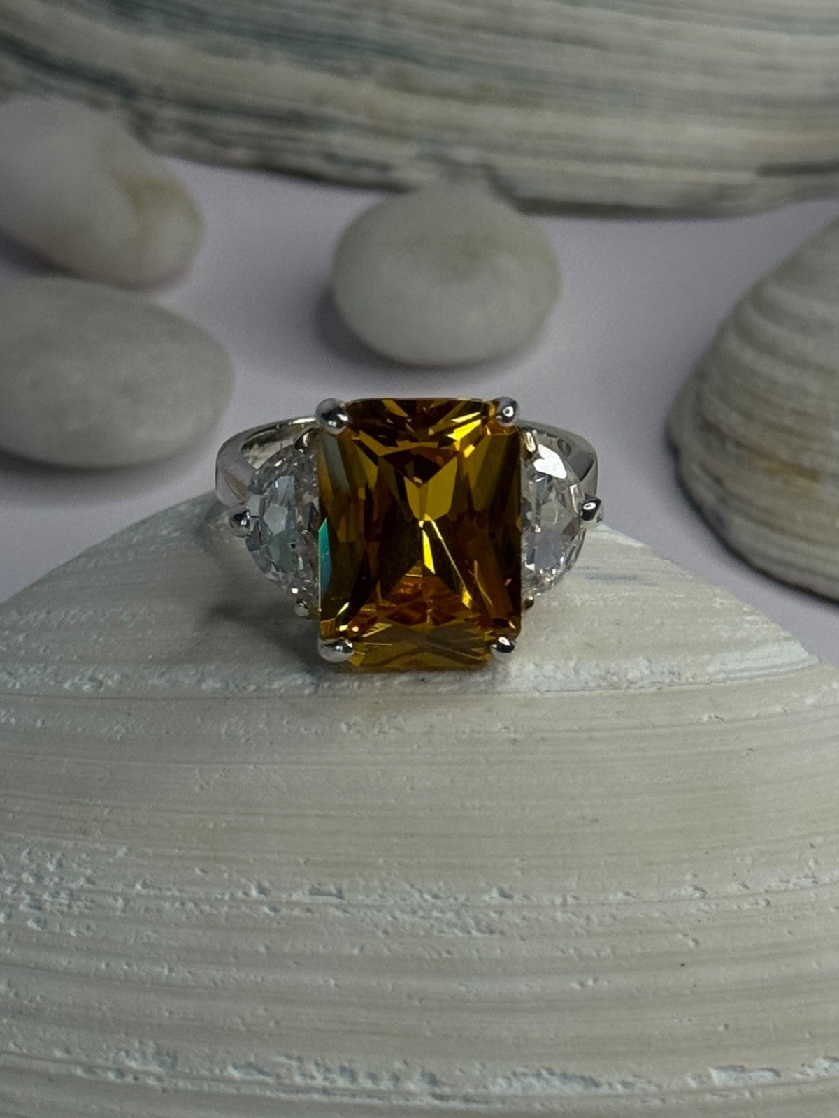 925 Sterling Silver Citrine & Beryl Ring Size 11