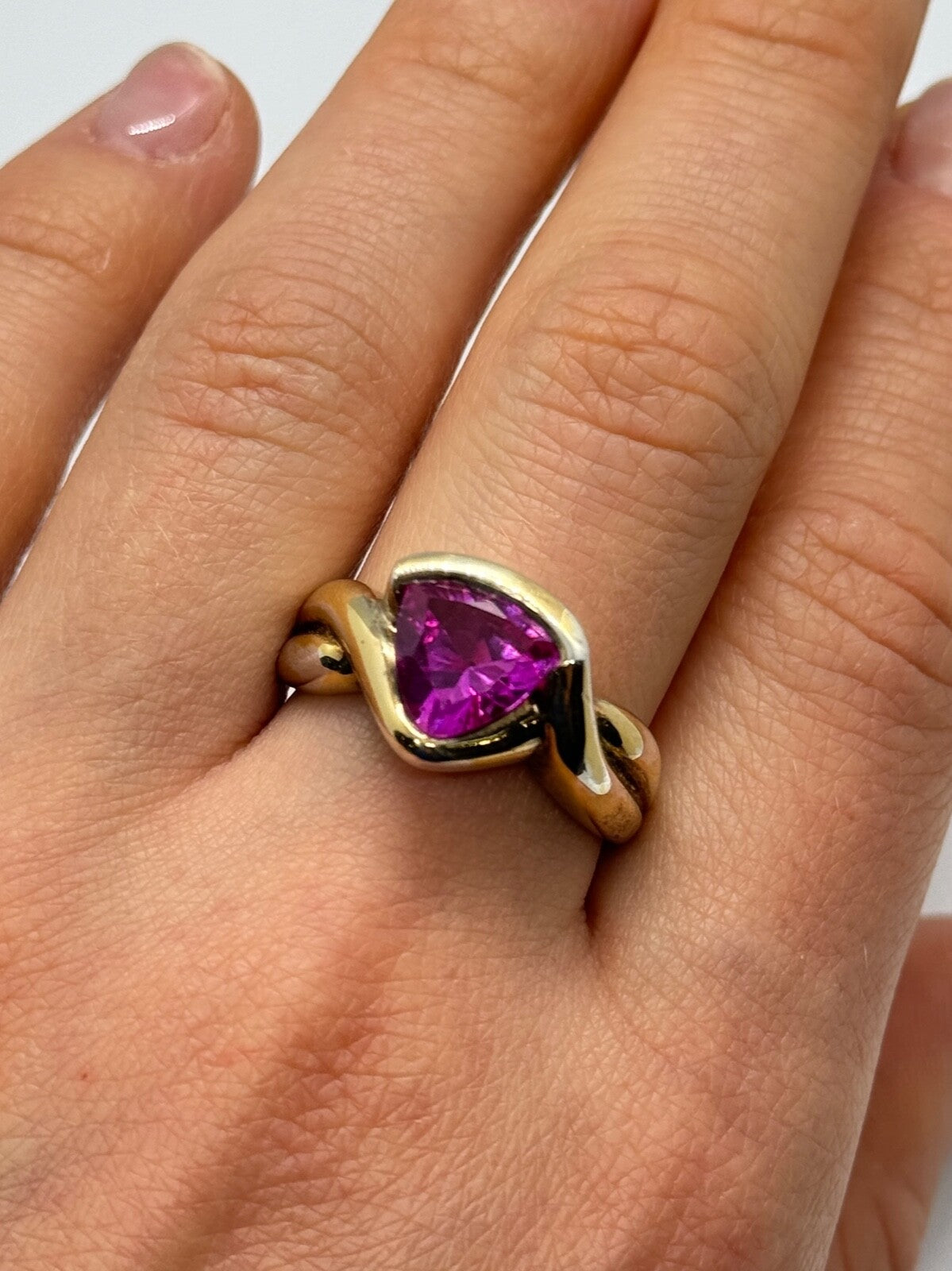 925 Sterling Silver Pink Topaz Ring Size 9