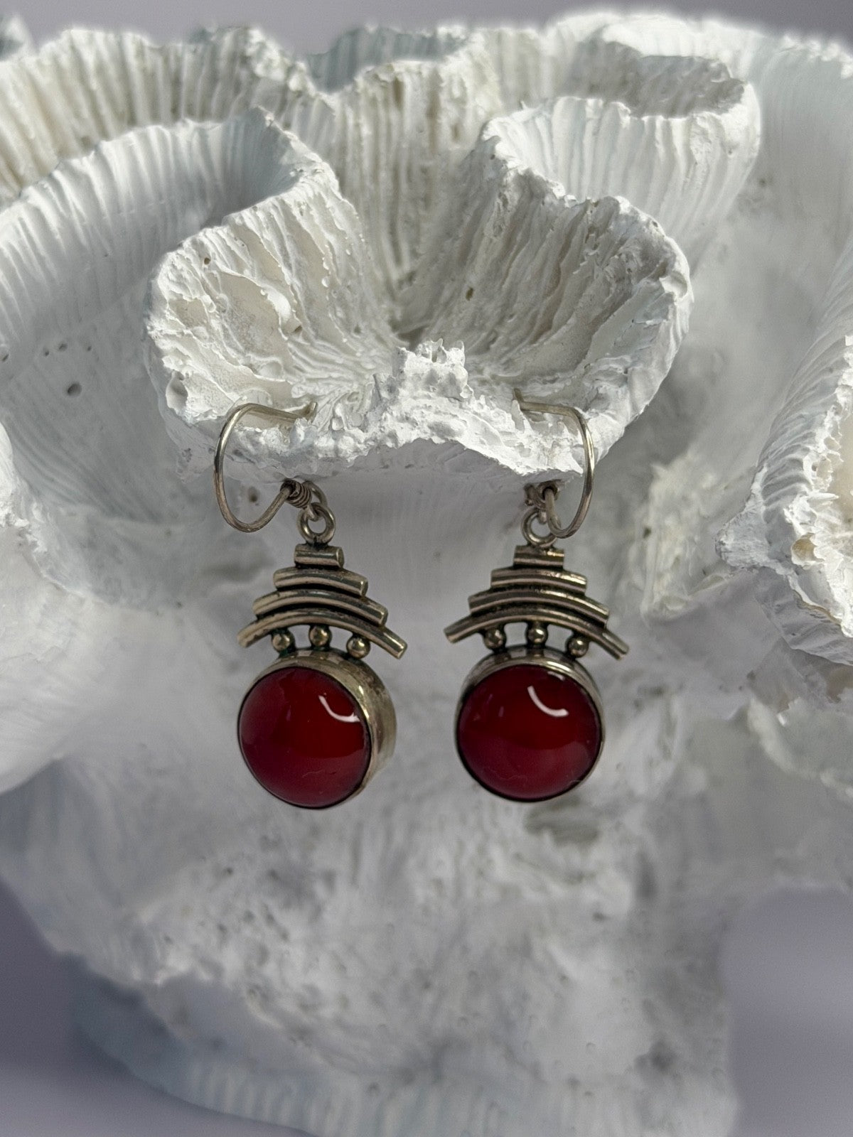 Vintage 925 Sterling Silver Carnelian Earrings