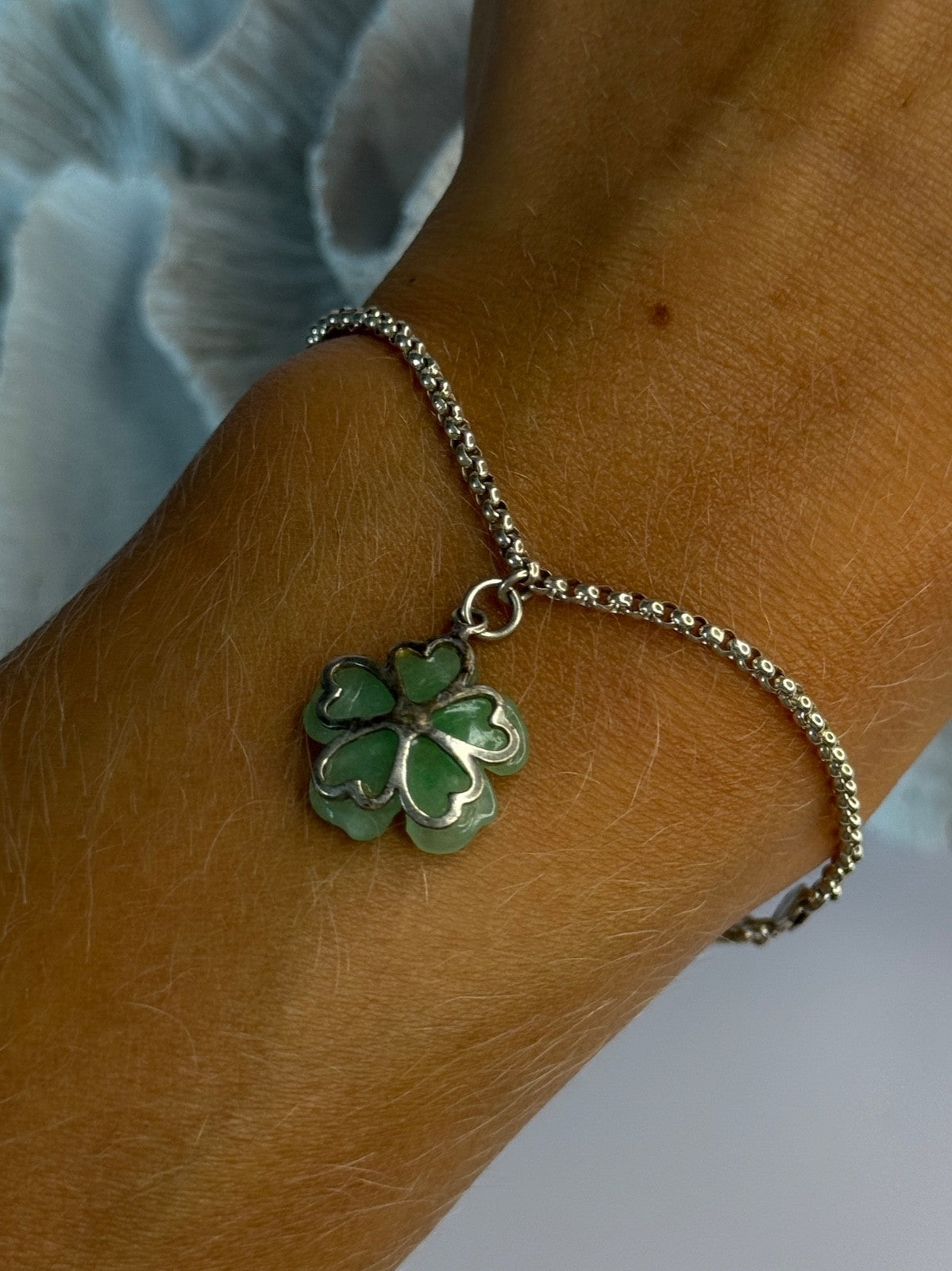925 Sterling Silver Jade Flower Bracelet Length 7
