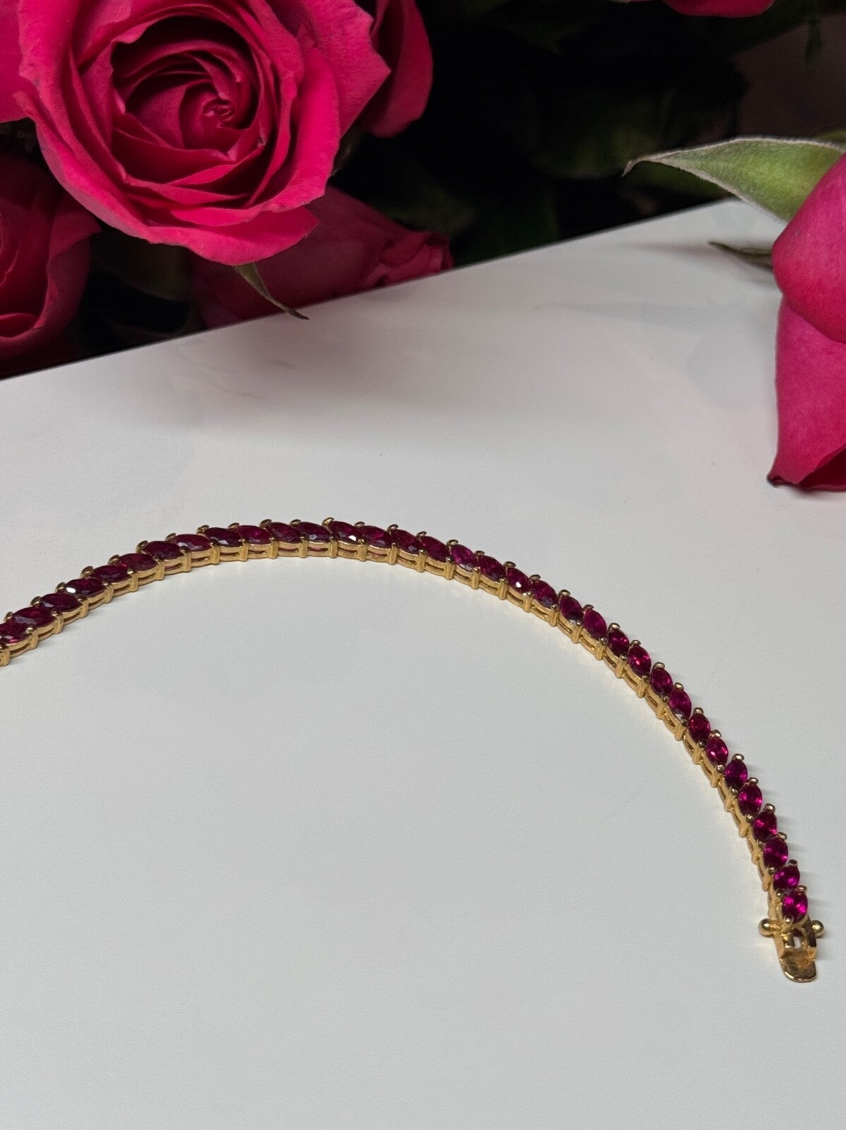 925 Sterling Silver Gold Plated Ruby Bracelet Length 7.5