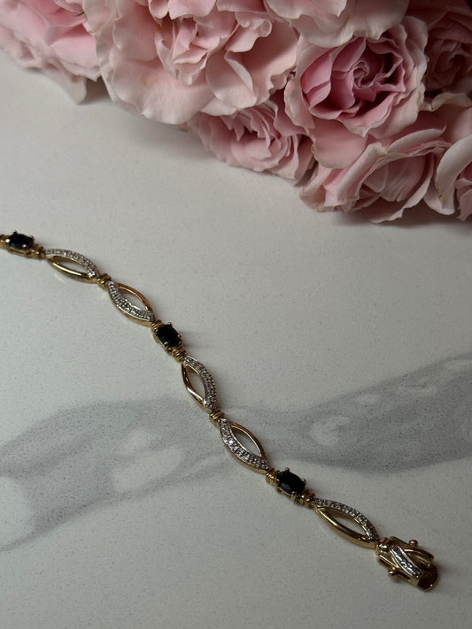 925 Sterling Silver Gold Plated Sapphire Bracelet Length 7.5 in
