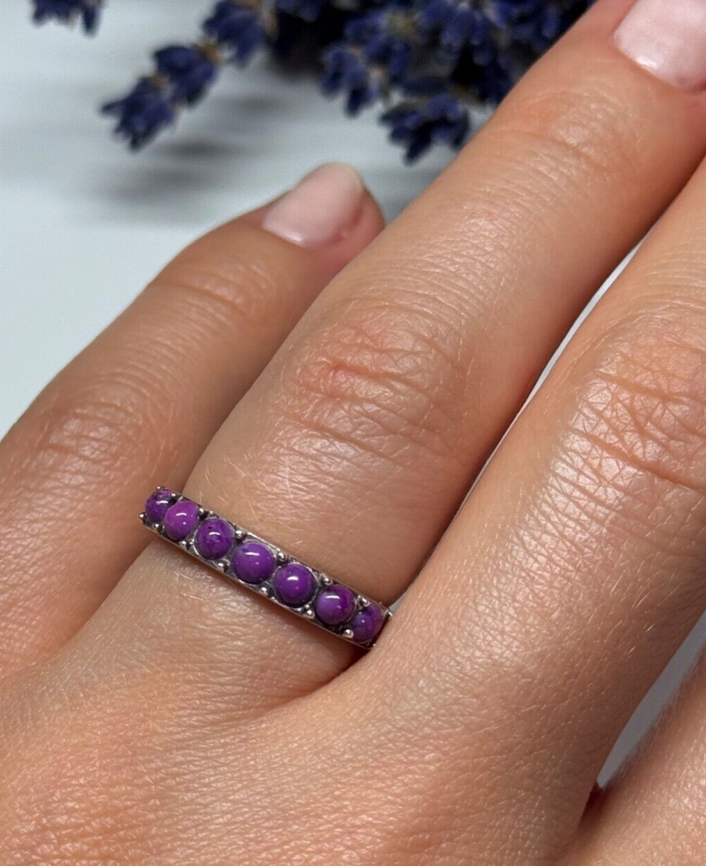 925 Sterling Silver Purple Agate Ring Size 6
