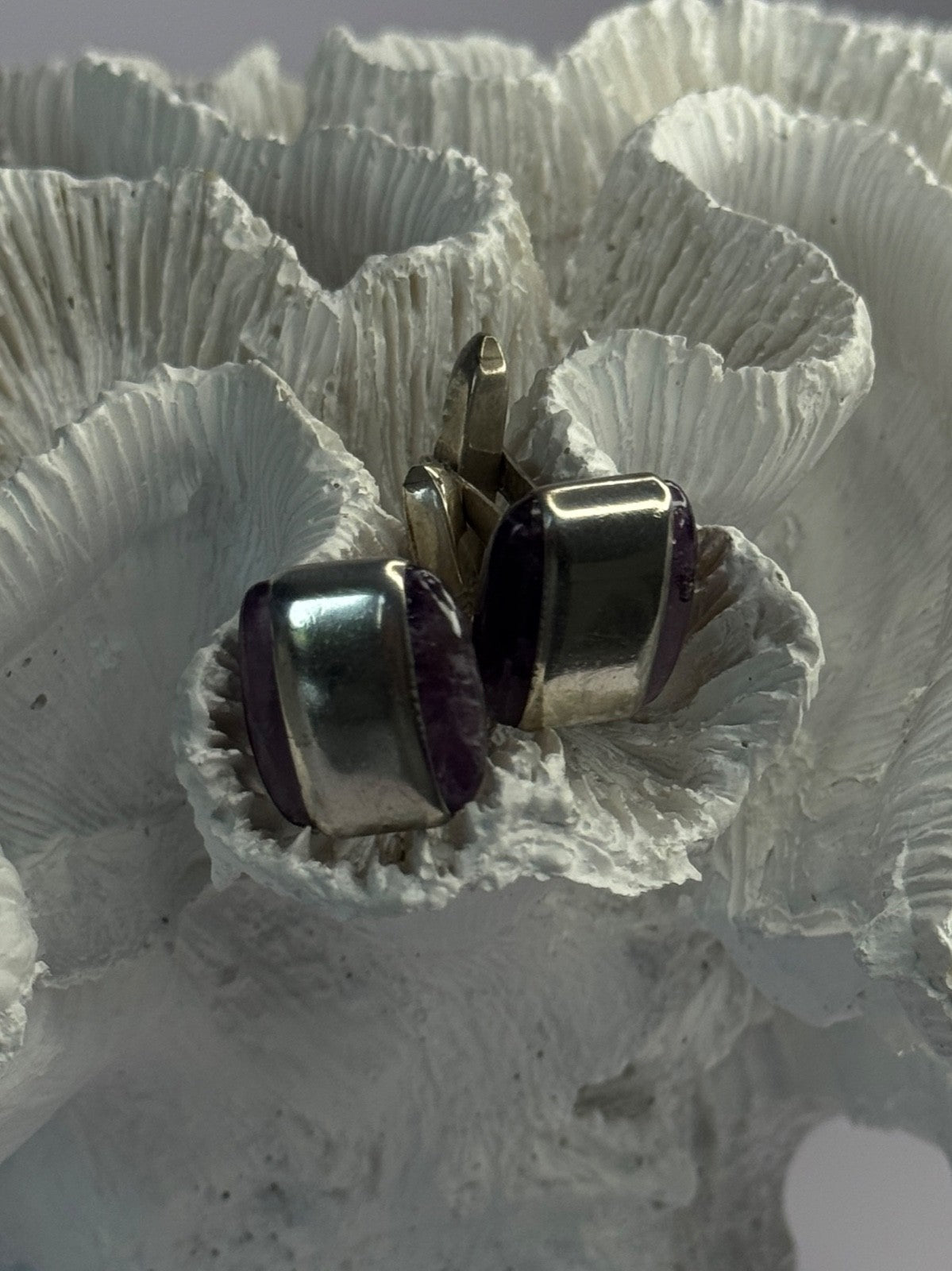 Vintage 925 Sterling Silver Amethyst Taxco Beto Cufflinks