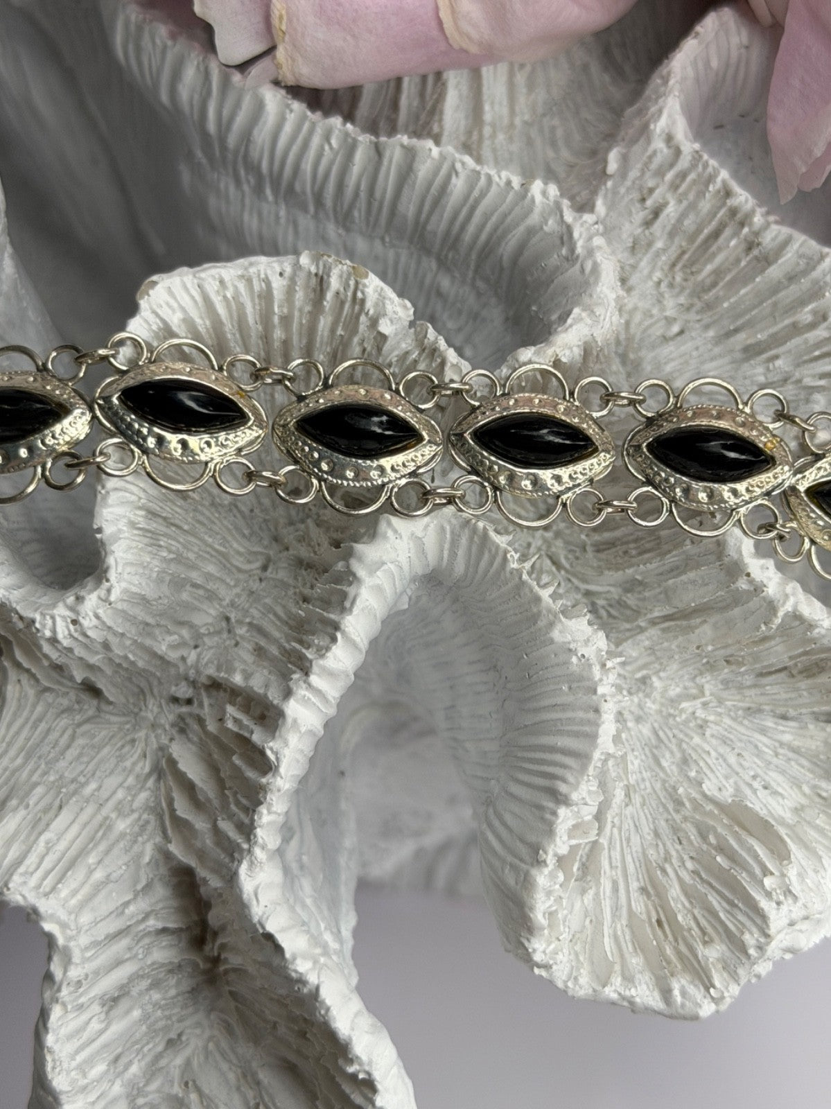 925 Sterling Silver Onyx Bracelet Length 7