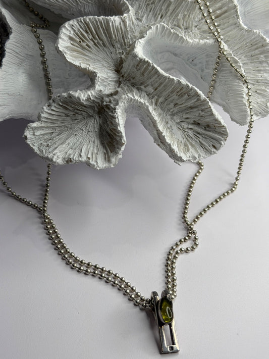 Arrack Lilly 925 Sterling Silver Peridot 2 Chain Necklace