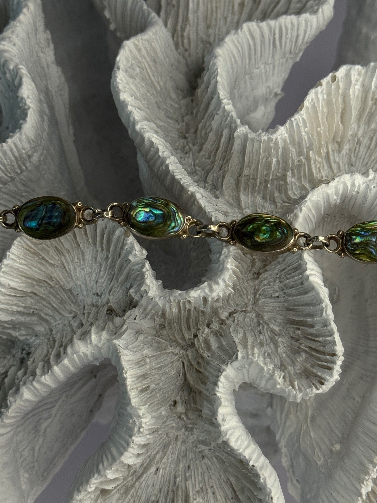 Vintage 925 Sterling Silver Abalone Bracelet Length 6.5