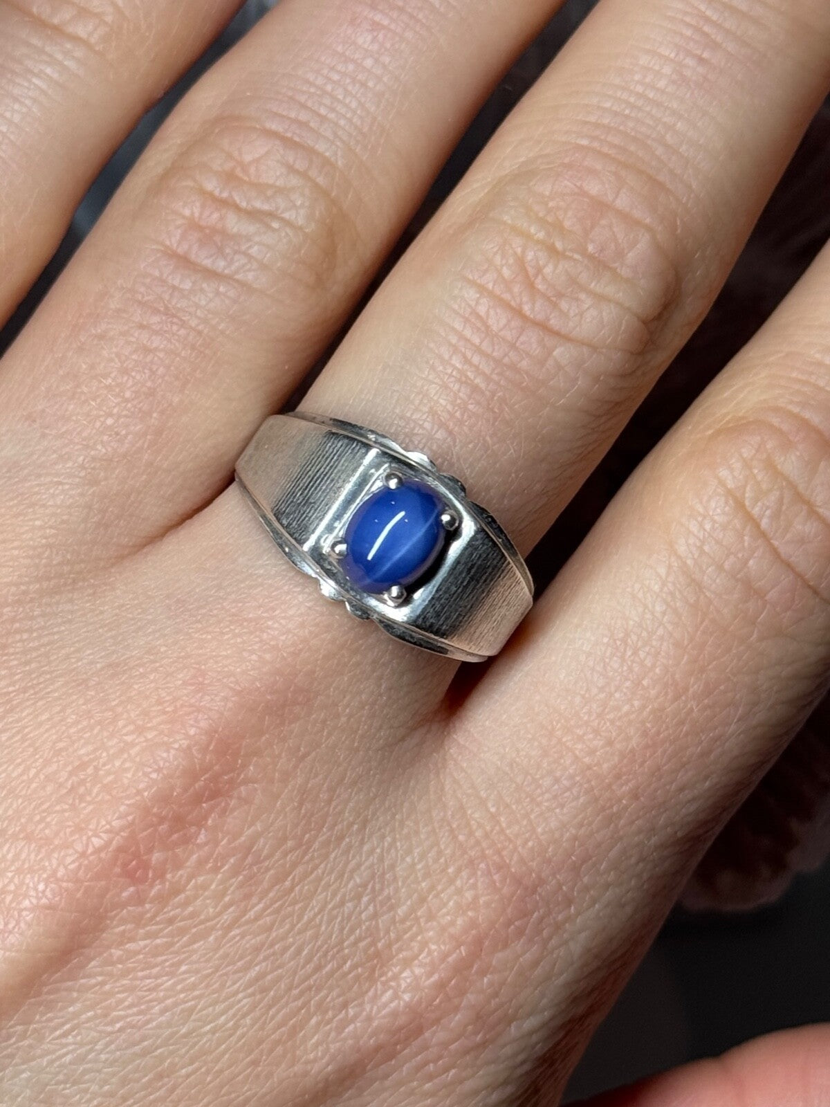 Men'S 925 Sterling Silver Star Sapphire Ring Size 10