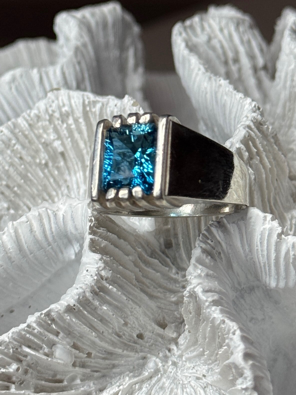 Men'S 925 Sterling Silver Aquamarine Ring Size 9