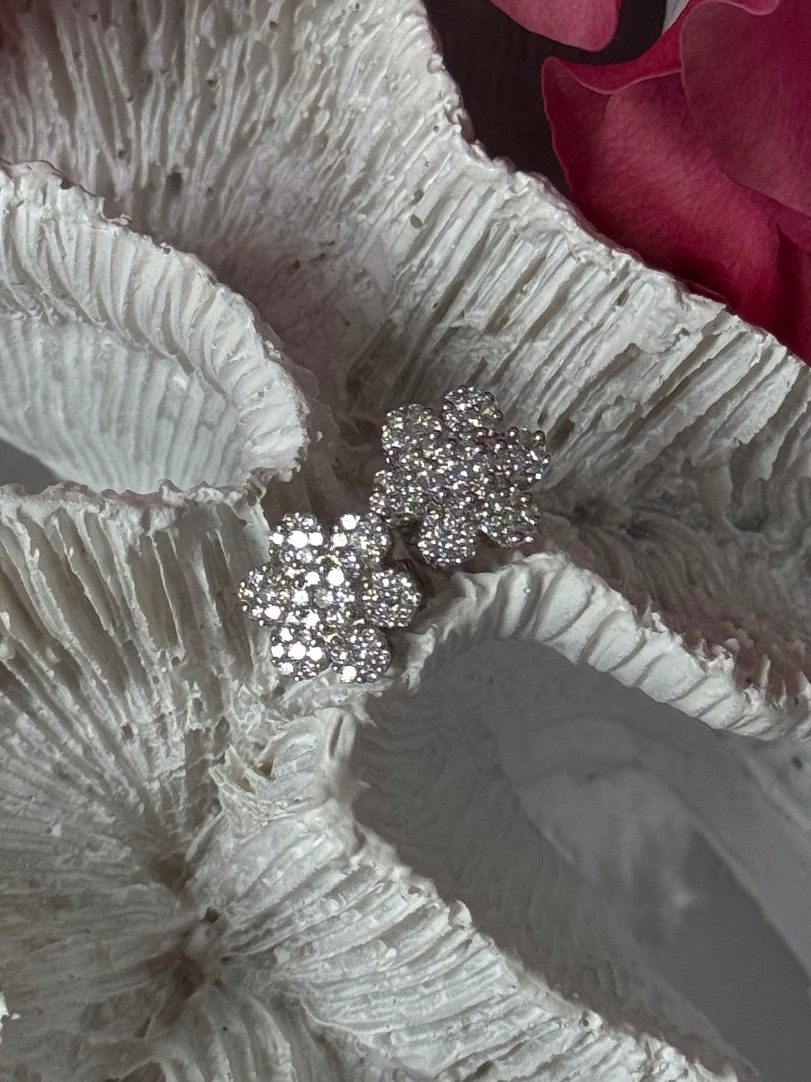 14K White Gold Diamond Flower Earrings
