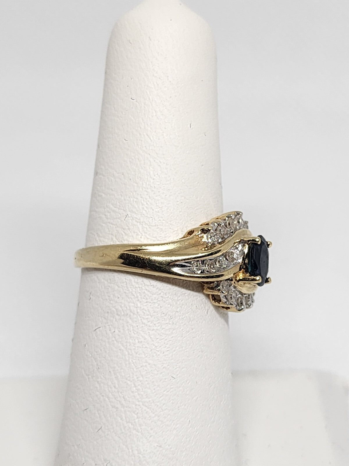 10K Yellow Gold Blue & White Sapphire Ring Size 6
