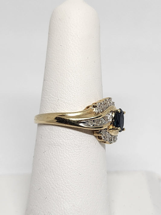10K Yellow Gold Blue & White Sapphire Ring Size 6