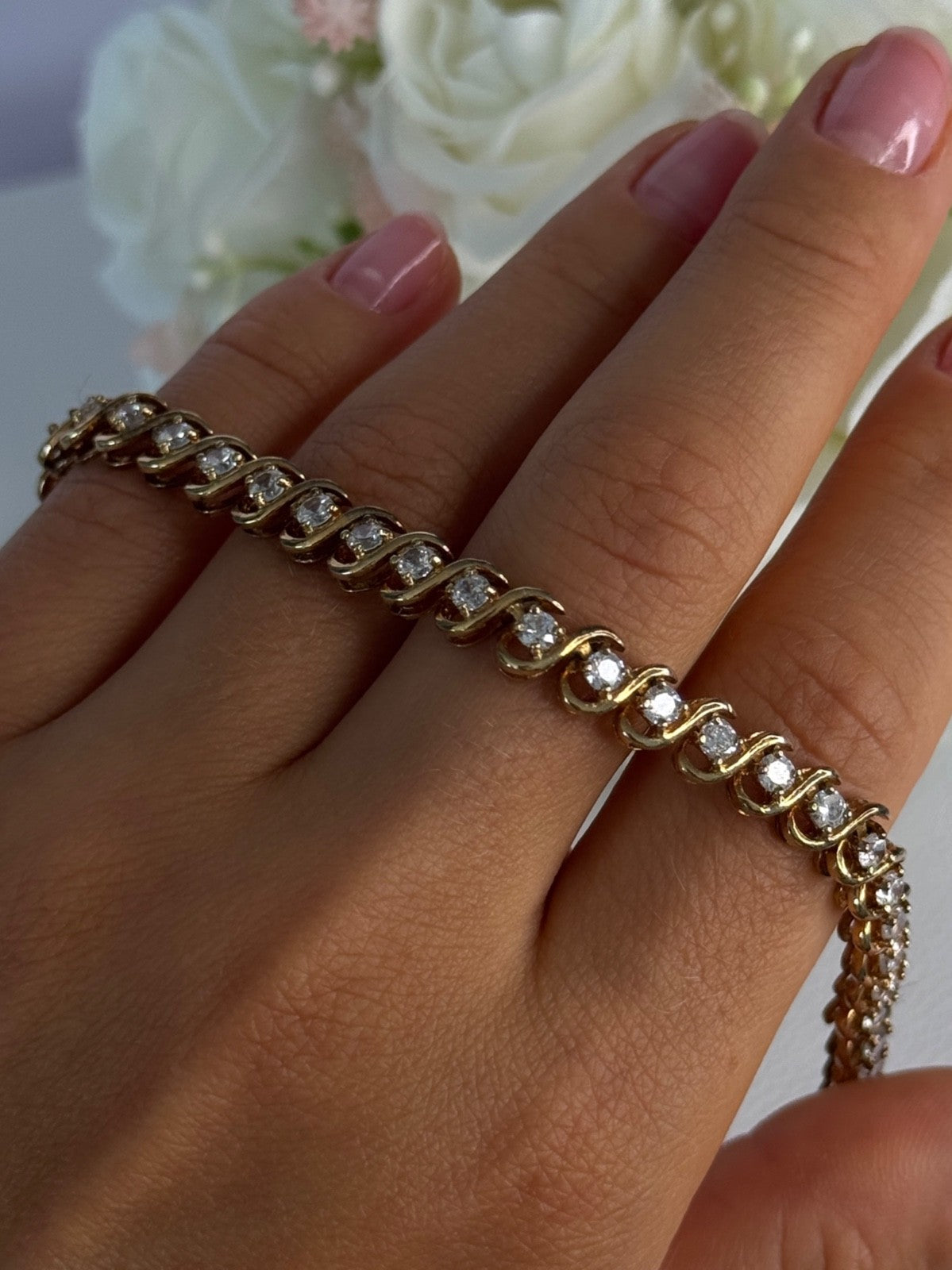 Fas 925 Sterling Silver Gold Plated CZ Bracelet Length 8.5 Inch