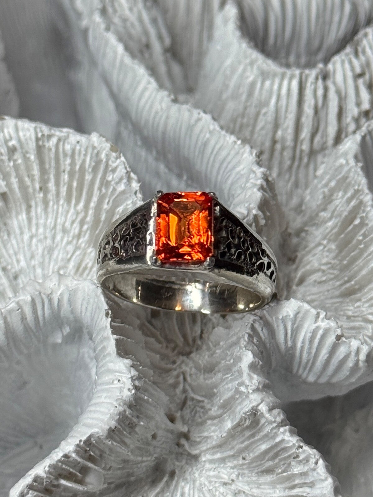 925 Sterling Silver Orange Citrine Men'S Ring Size 9