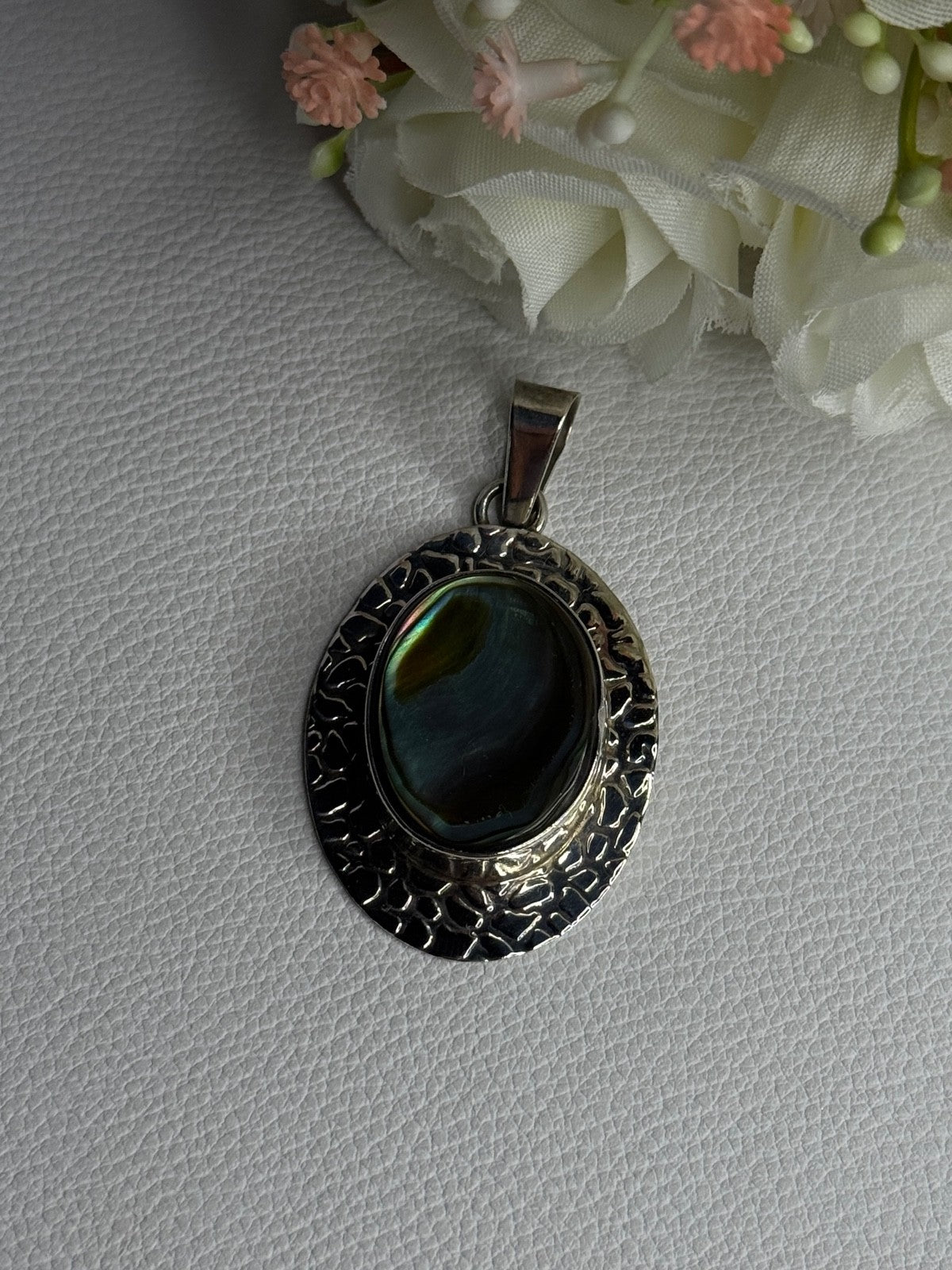 Vintage 925 Sterling Silver Abalone Pendant Length 2.10 Inch