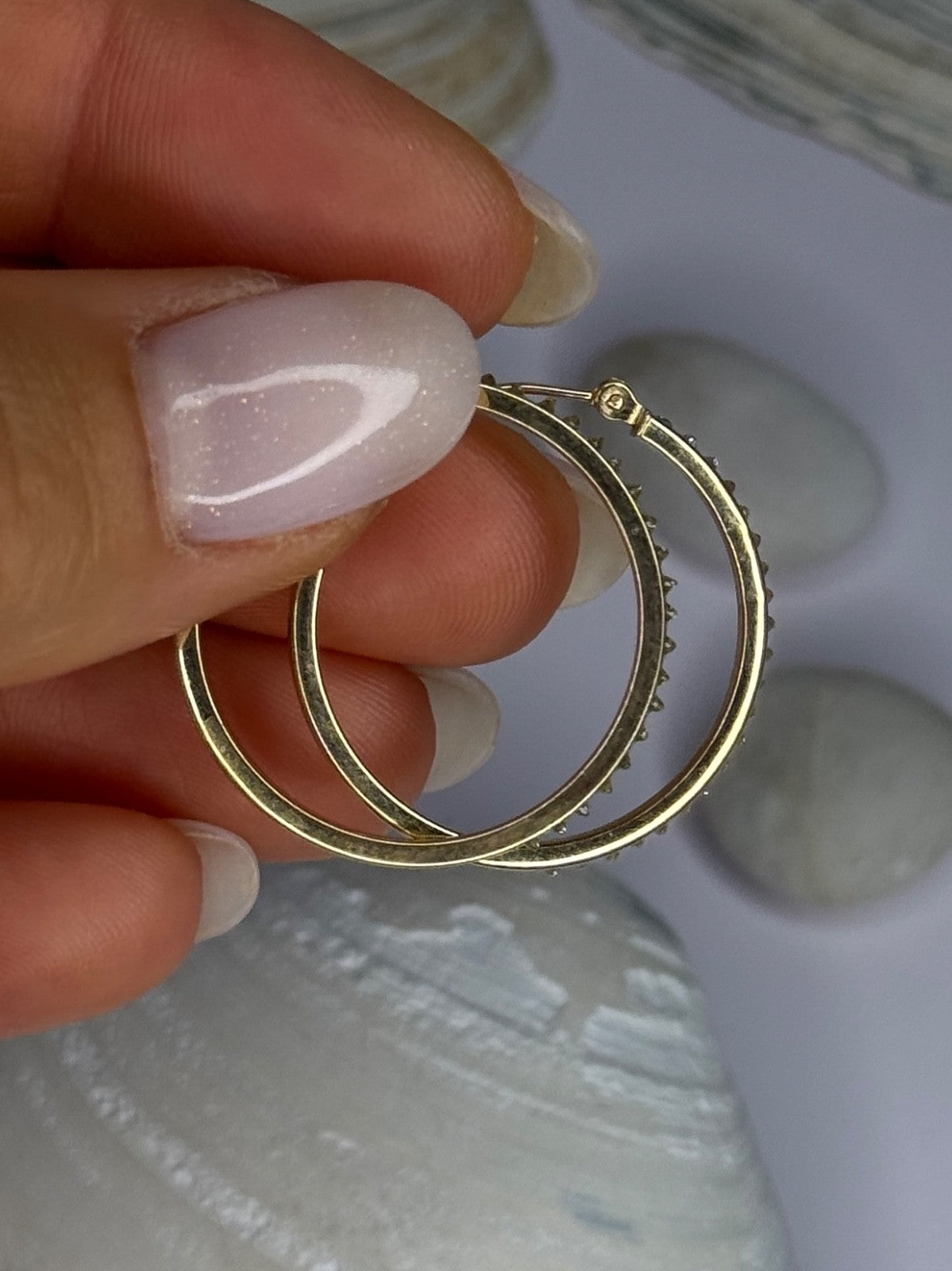 14K Yellow Gold Peridot Earrings Hoops Length 1 Inch