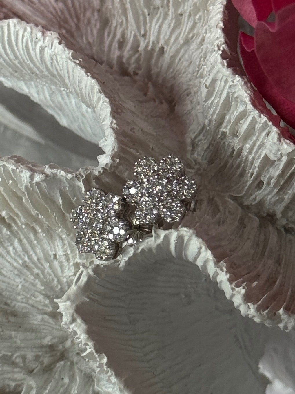 14K White Gold Diamond Flower Earrings