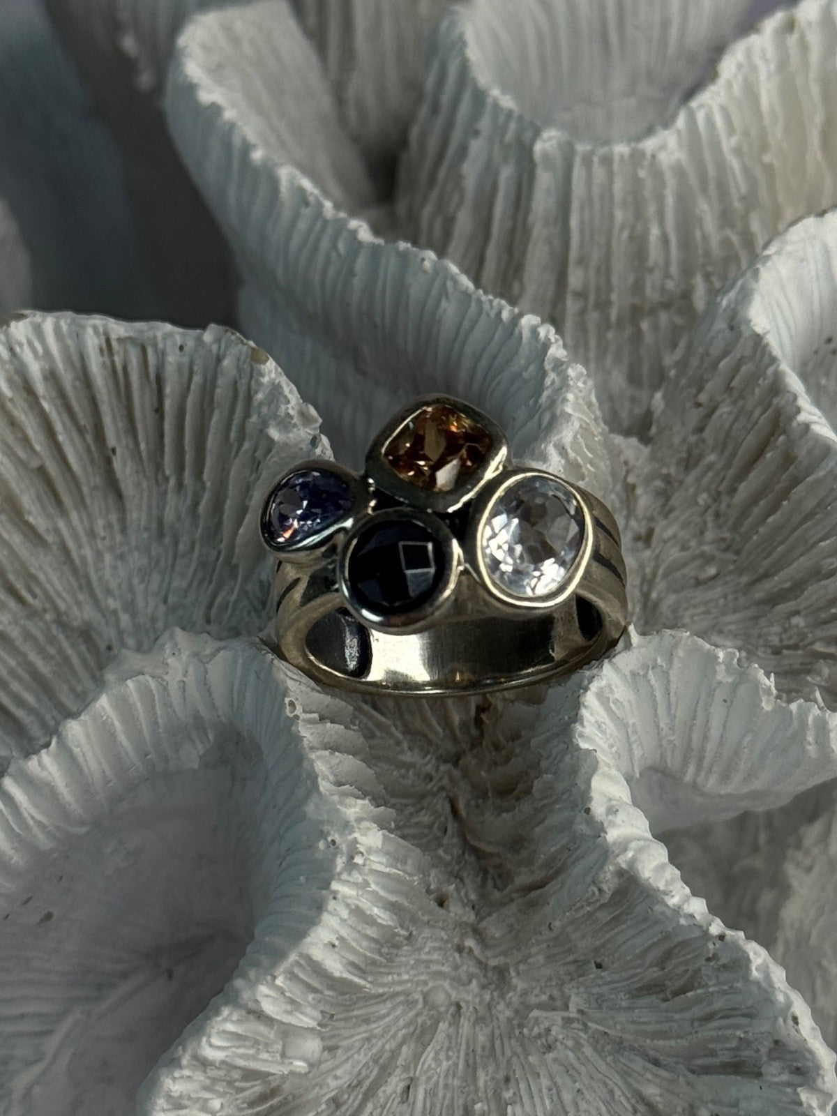 925 Sterling Silver Multi Color Tourmaline Ring Size 8