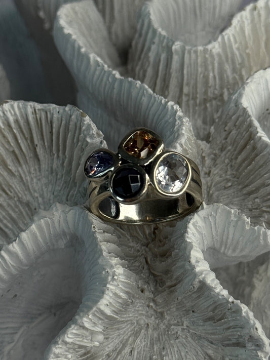 925 Sterling Silver Multi Color Tourmaline Ring Size 8