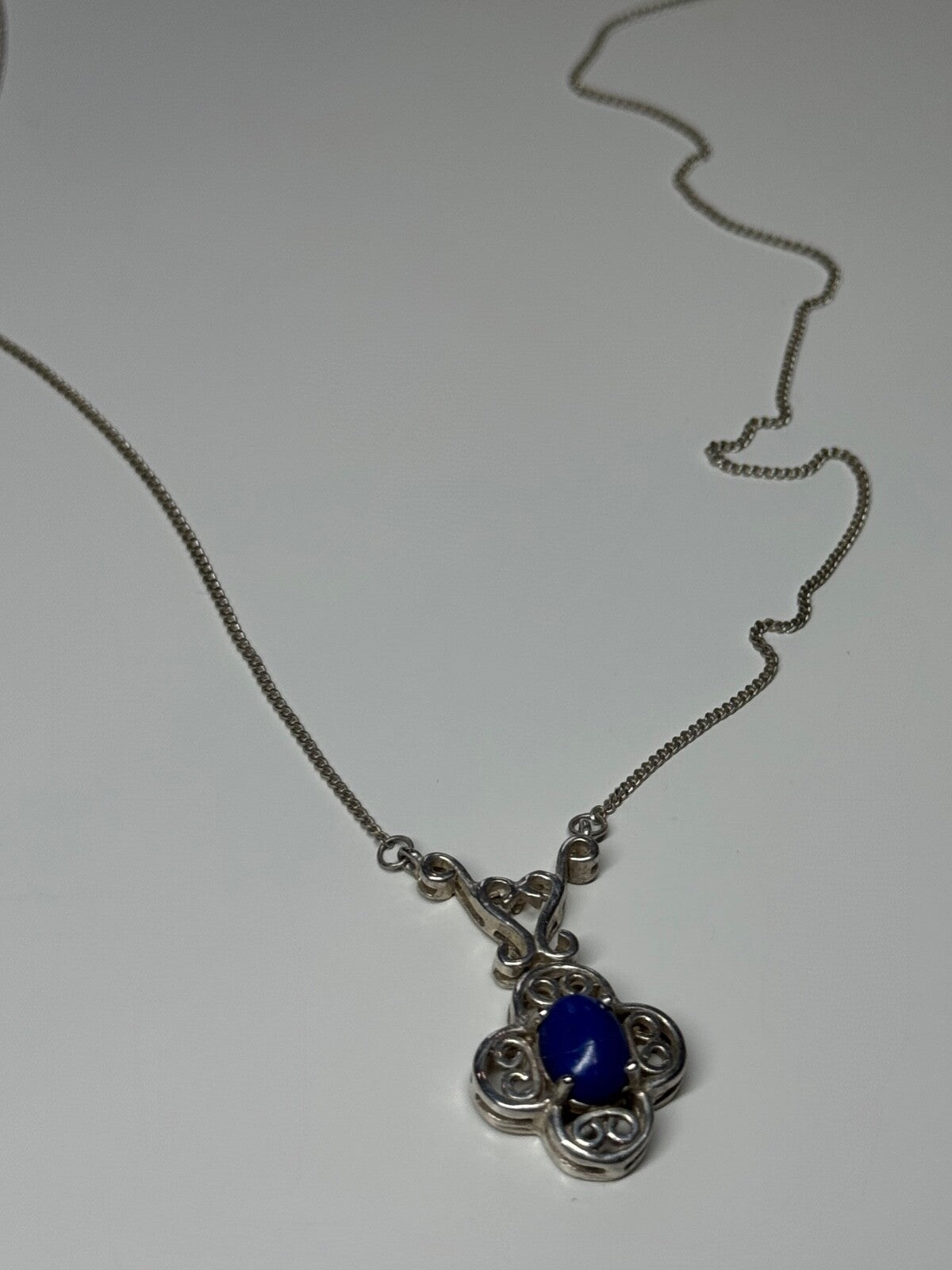 925 Sterling Silver Lapis Lazuli Necklace Length 19 In