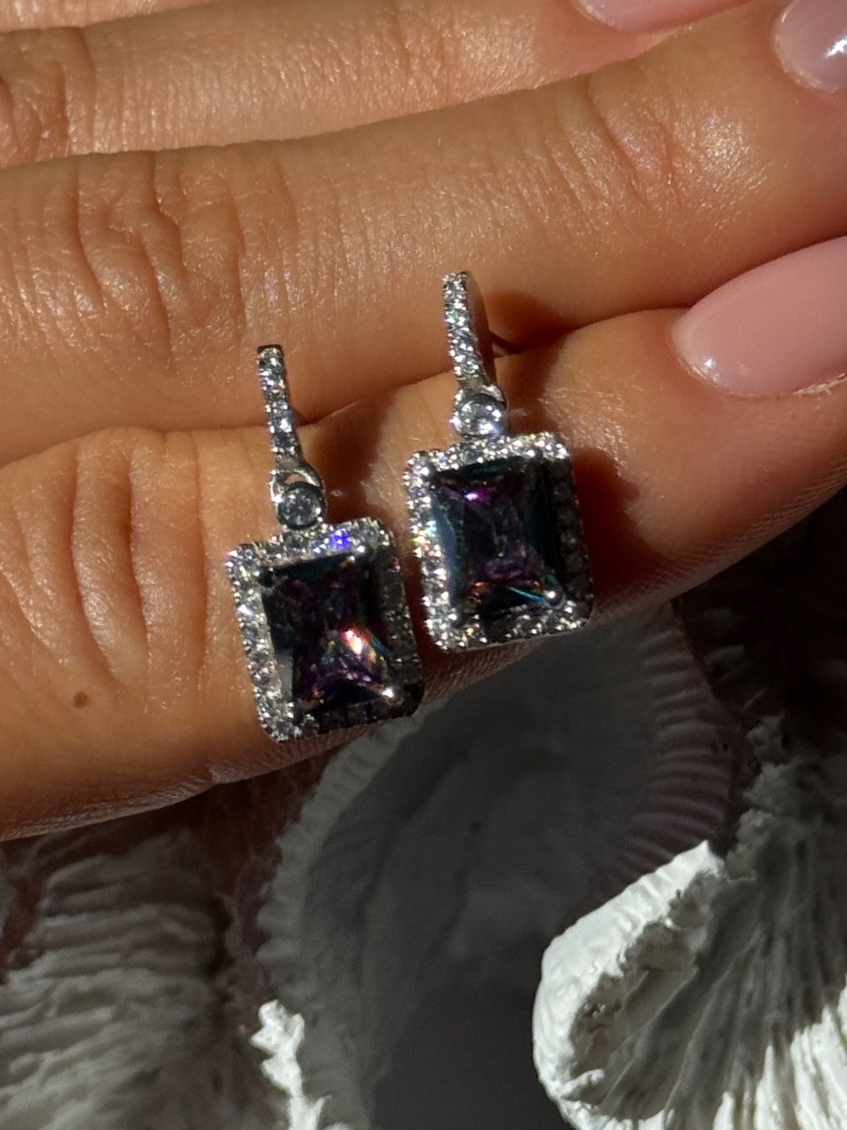 Shiny 925 Sterling Silver Alexandrite & Crystal Earrings