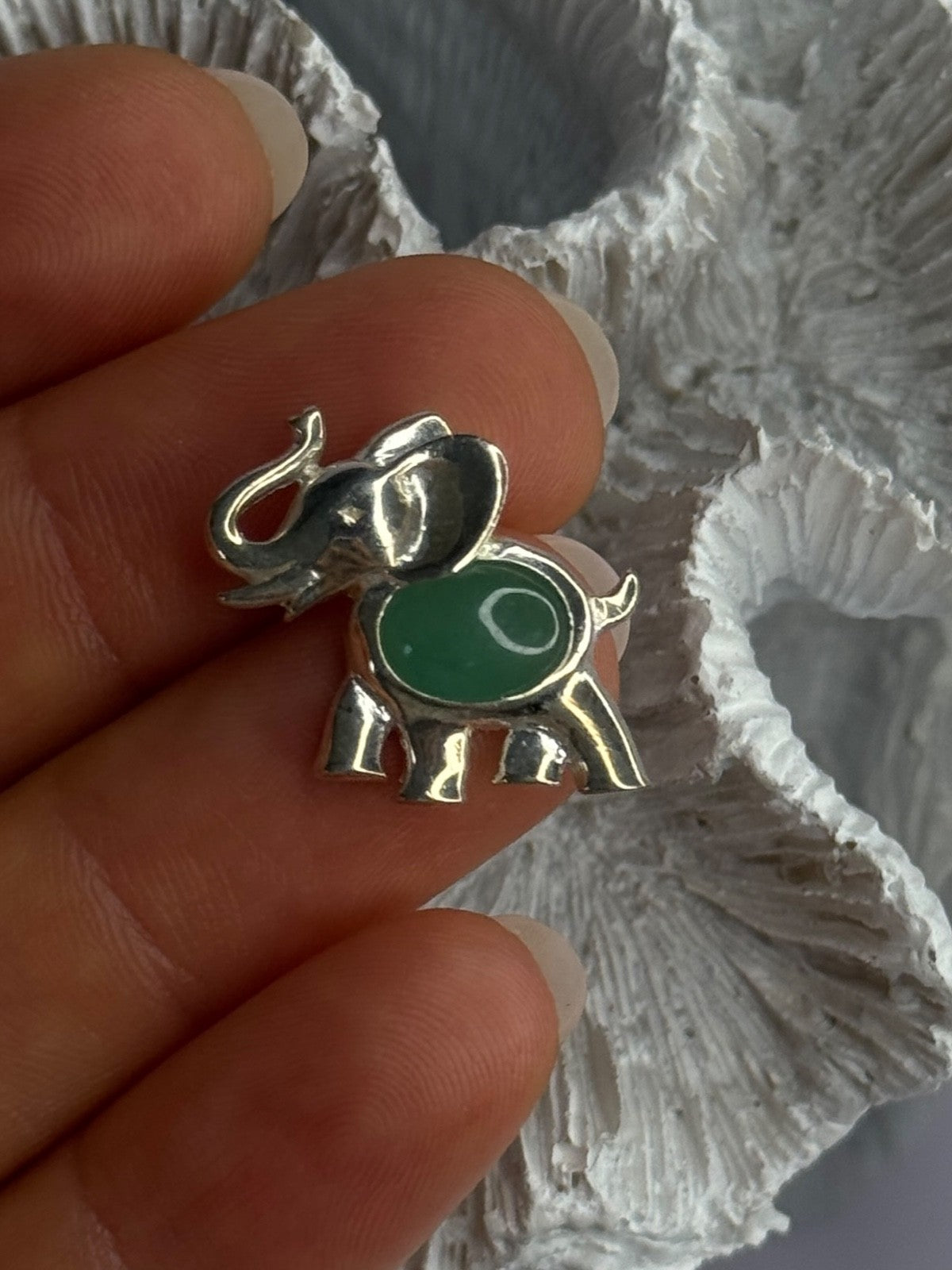 925 Sterling Silver Jade Elephant Charm Pendant Length 0.70 Inch