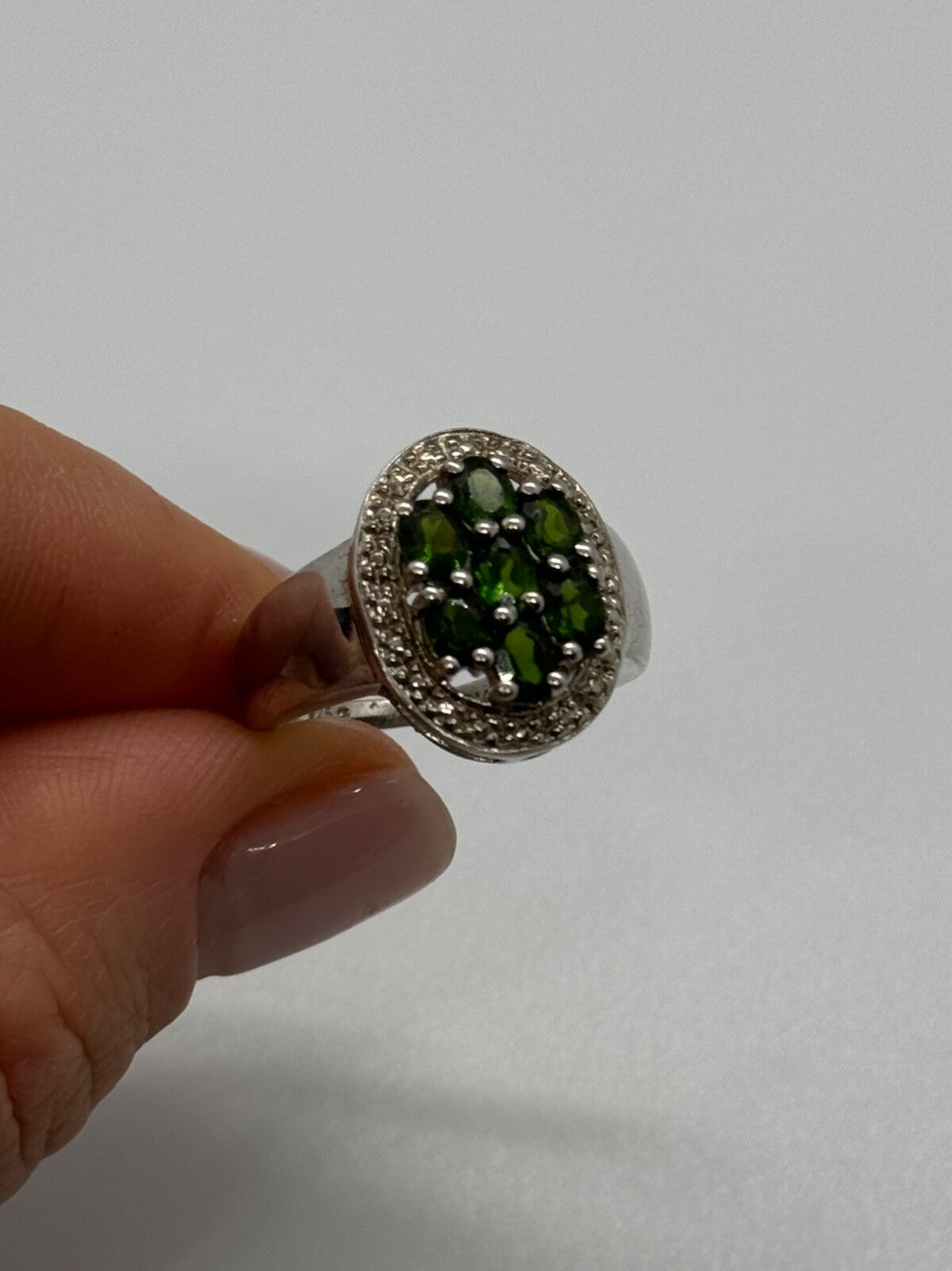 925 Sterling Silver Emerald Ring Size 6