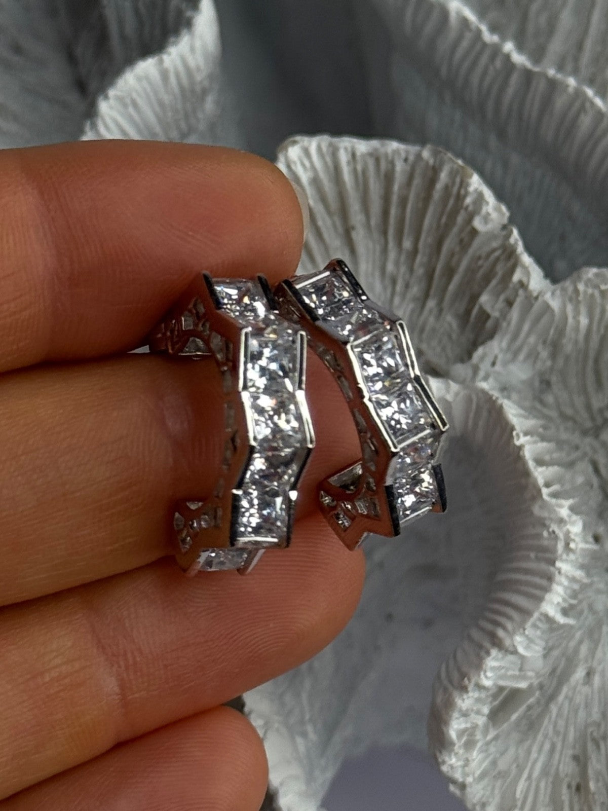 925 Sterling Silver Earrings Shiny CZ Length 0.90 Inch