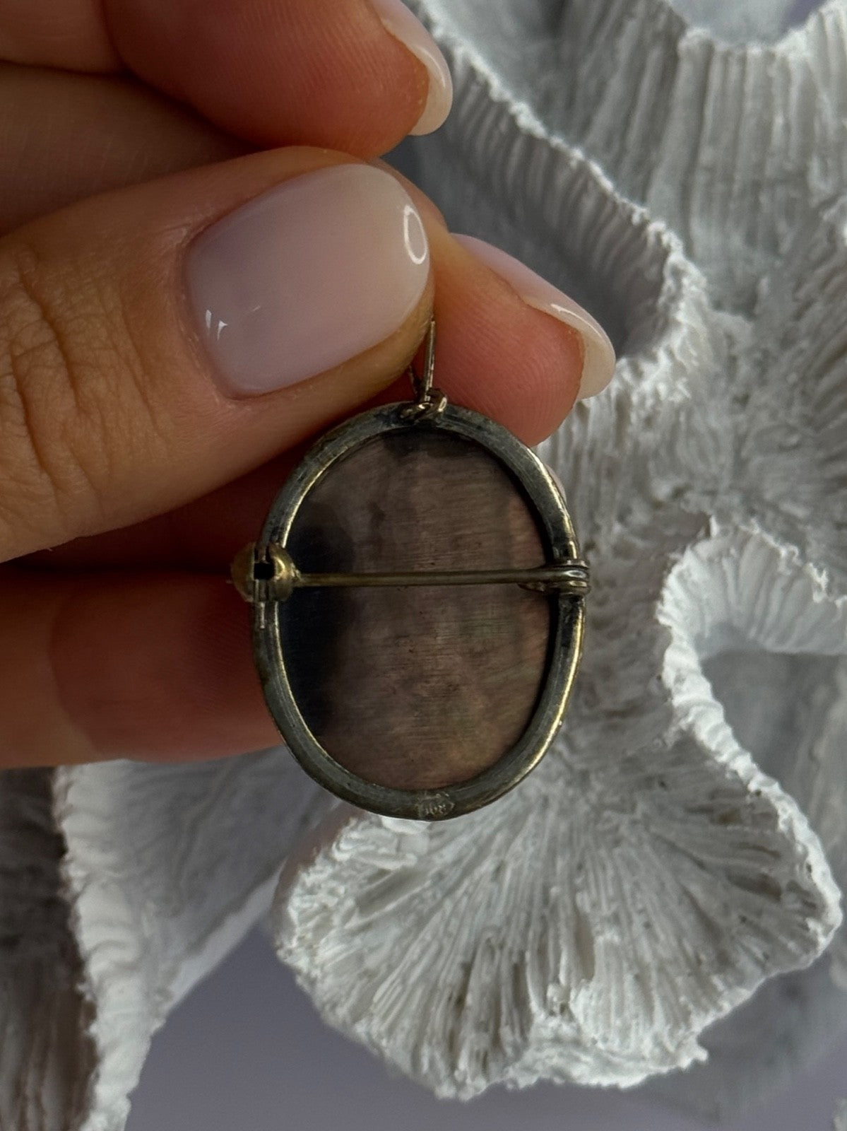 Vintage 925 Sterling Silver Abalone Cameo Brooch Pendant