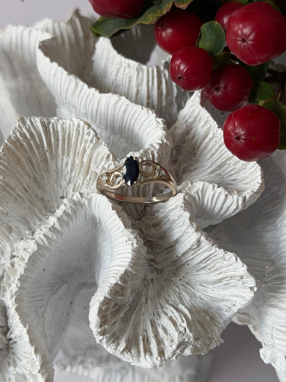 925 Sterling Silver Sapphire & Beryl Ring Size 8
