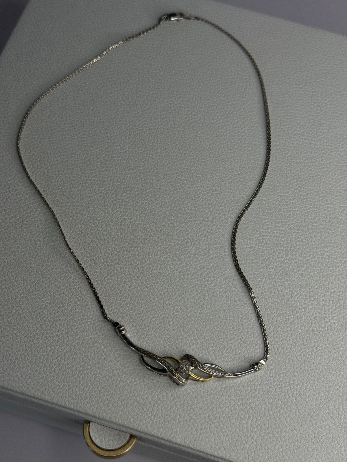 Elegant 925 Sterling Silver Gold Plated Part Diamond Necklace