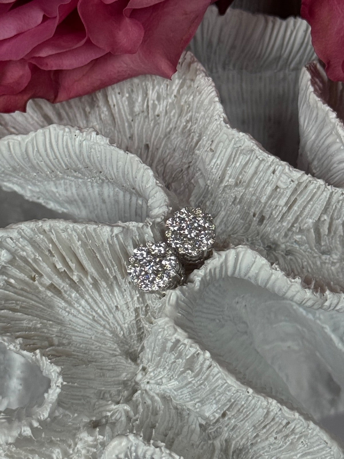 14K White Gold Diamond 2.08 TCW Flower Earrings
