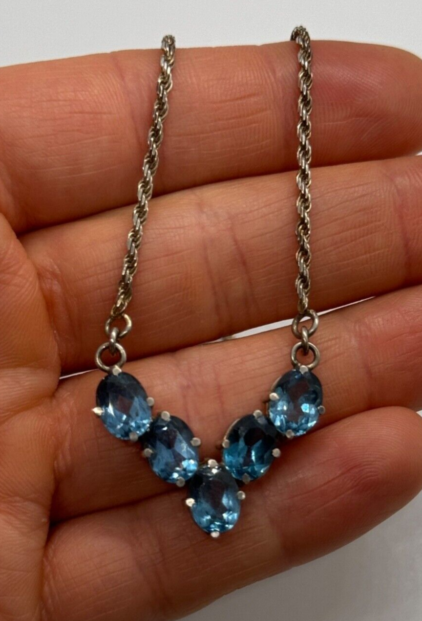 925 Sterling Silver Topaz Necklace Italy