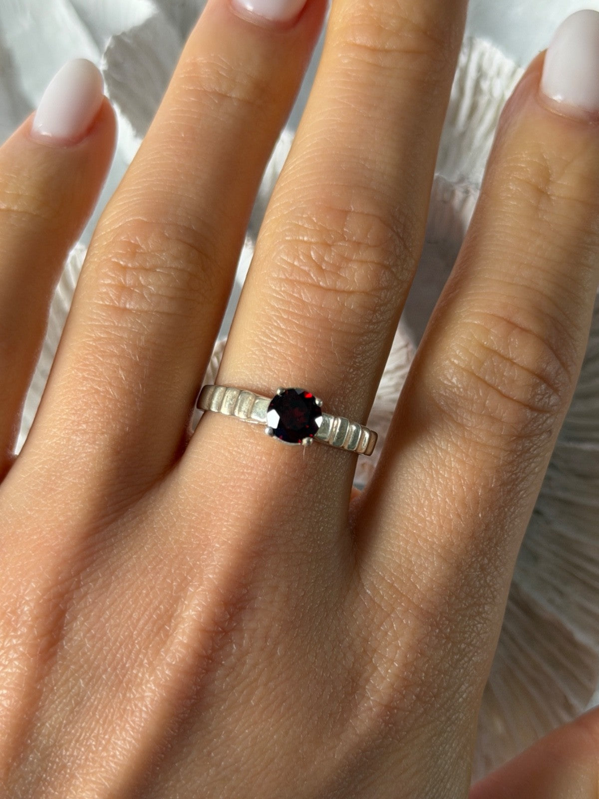 925 Sterling Silver Garnet Ring Size 9