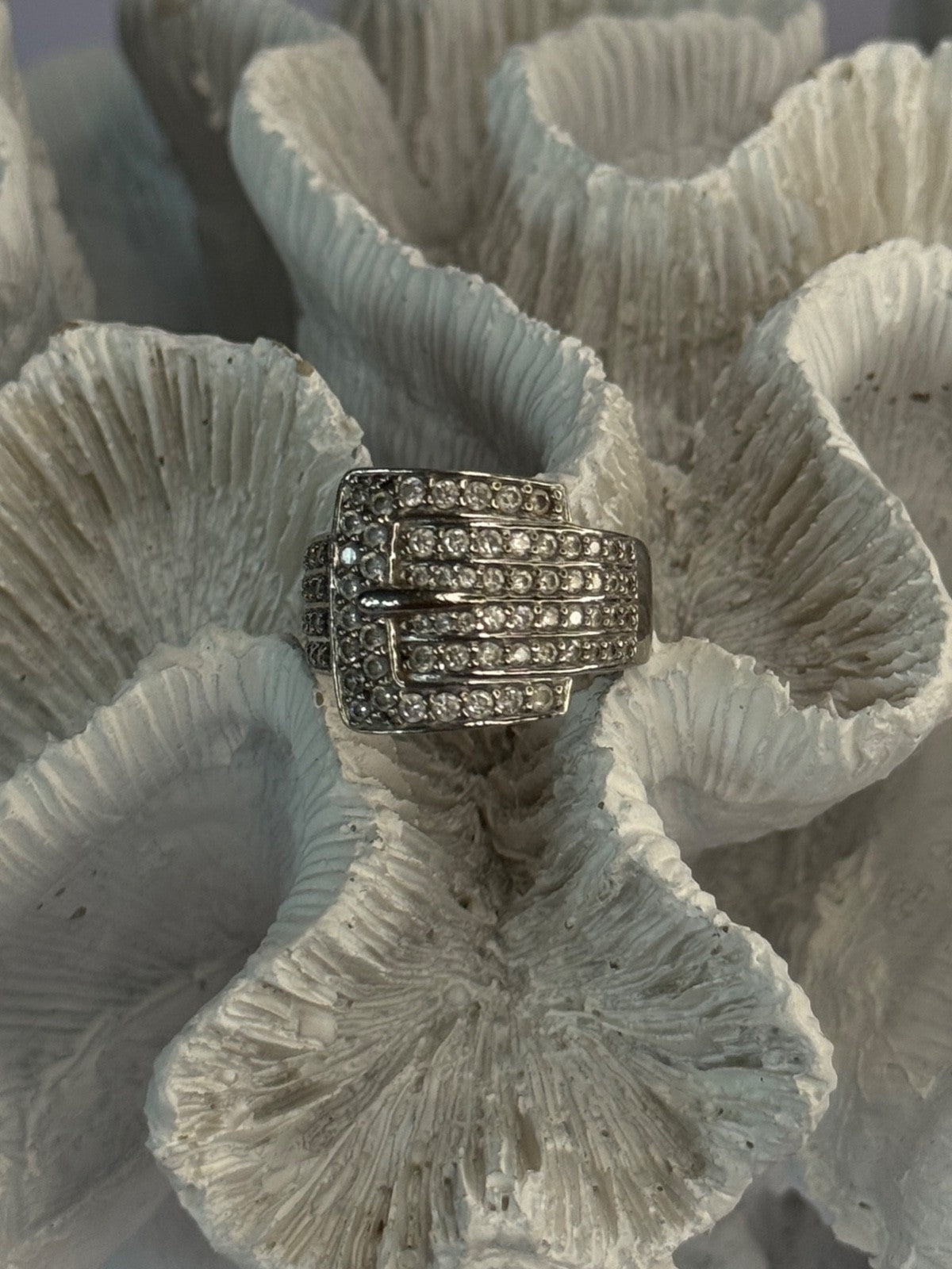 925 Sterling Silver Belt CZ Ring Size 9