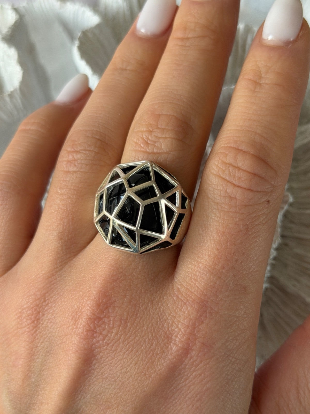 ARD Modernist 925 Sterling Silver Geometric Black Onyx Ring Size 8