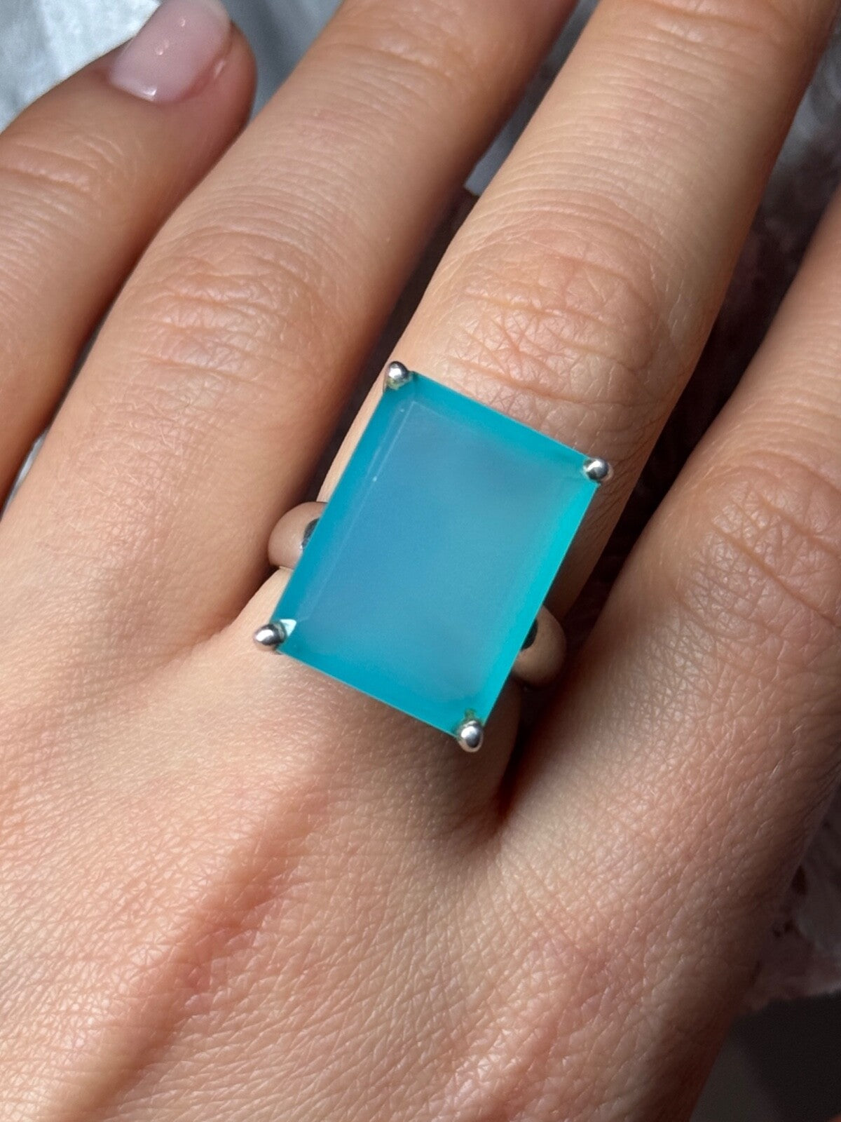 925 Sterling Silver Aquamarine Ring Size 7.5